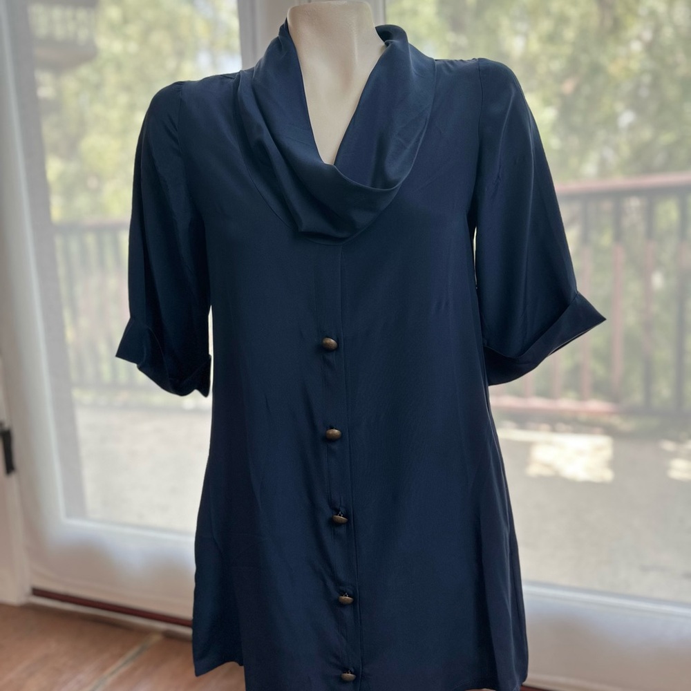 Myne Blue Asymmetrical 3/4 Sleeve Dress